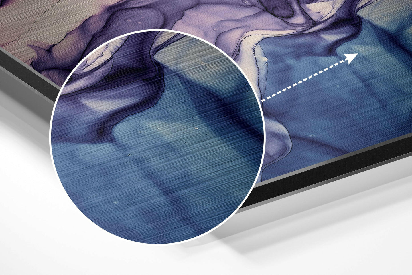 Violet Blue Ink Bloom Brushed Aluminium Dibond Wall Art