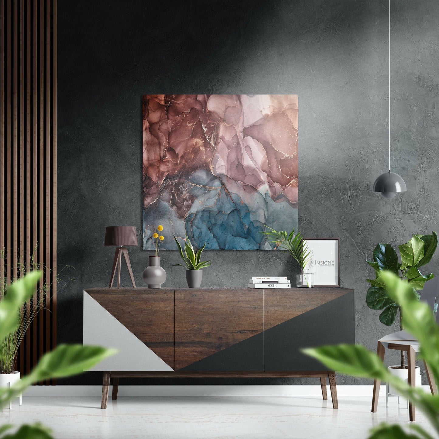 Rust Red Teal Marble Brushed Aluminium Dibond Wall Art