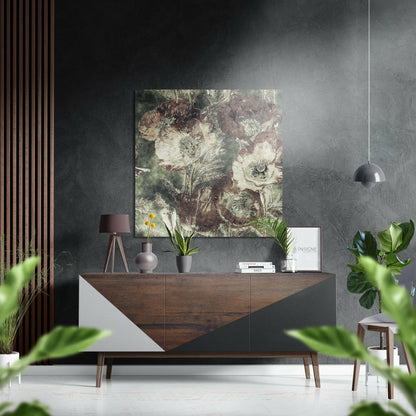Vintage Beige Poppies Brushed Aluminium Dibond Wall Art