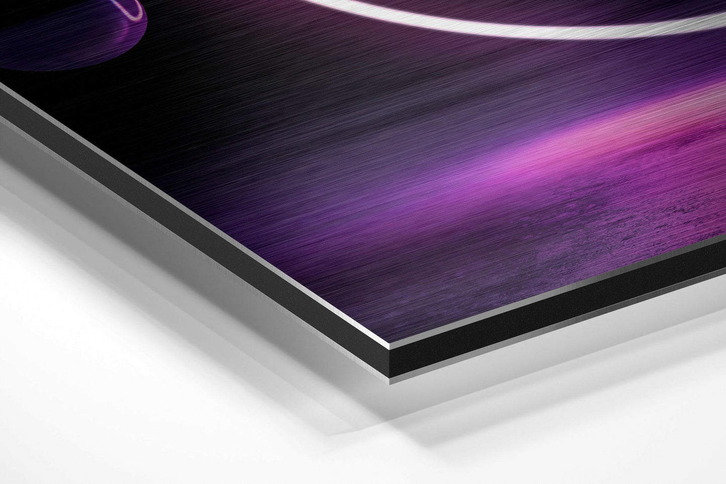 Glowing Neon Ring Purple Bubbles Brushed Aluminium Dibond Wall Art