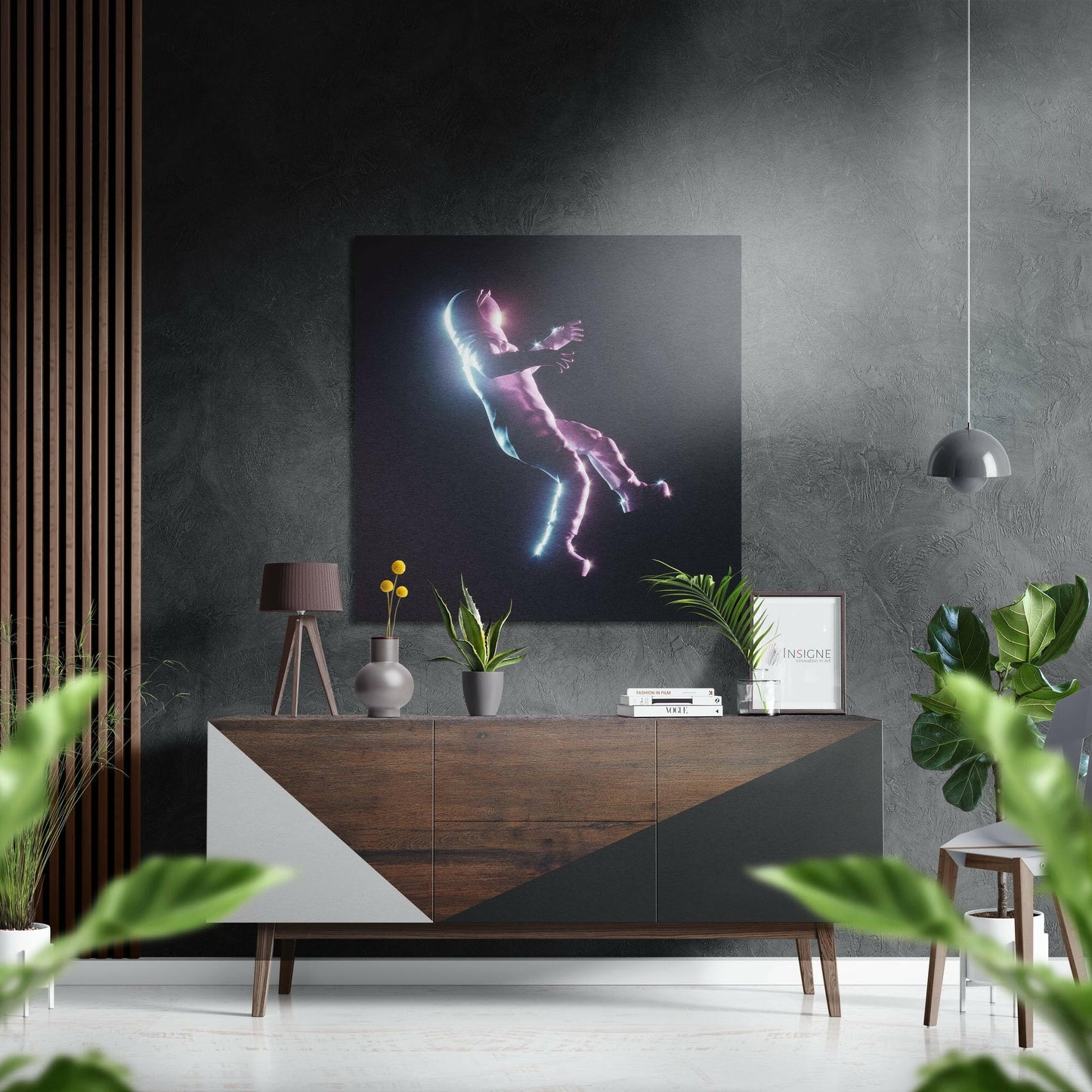 Neon Glow Floating Astronaut Brushed Aluminium Dibond Wall Art