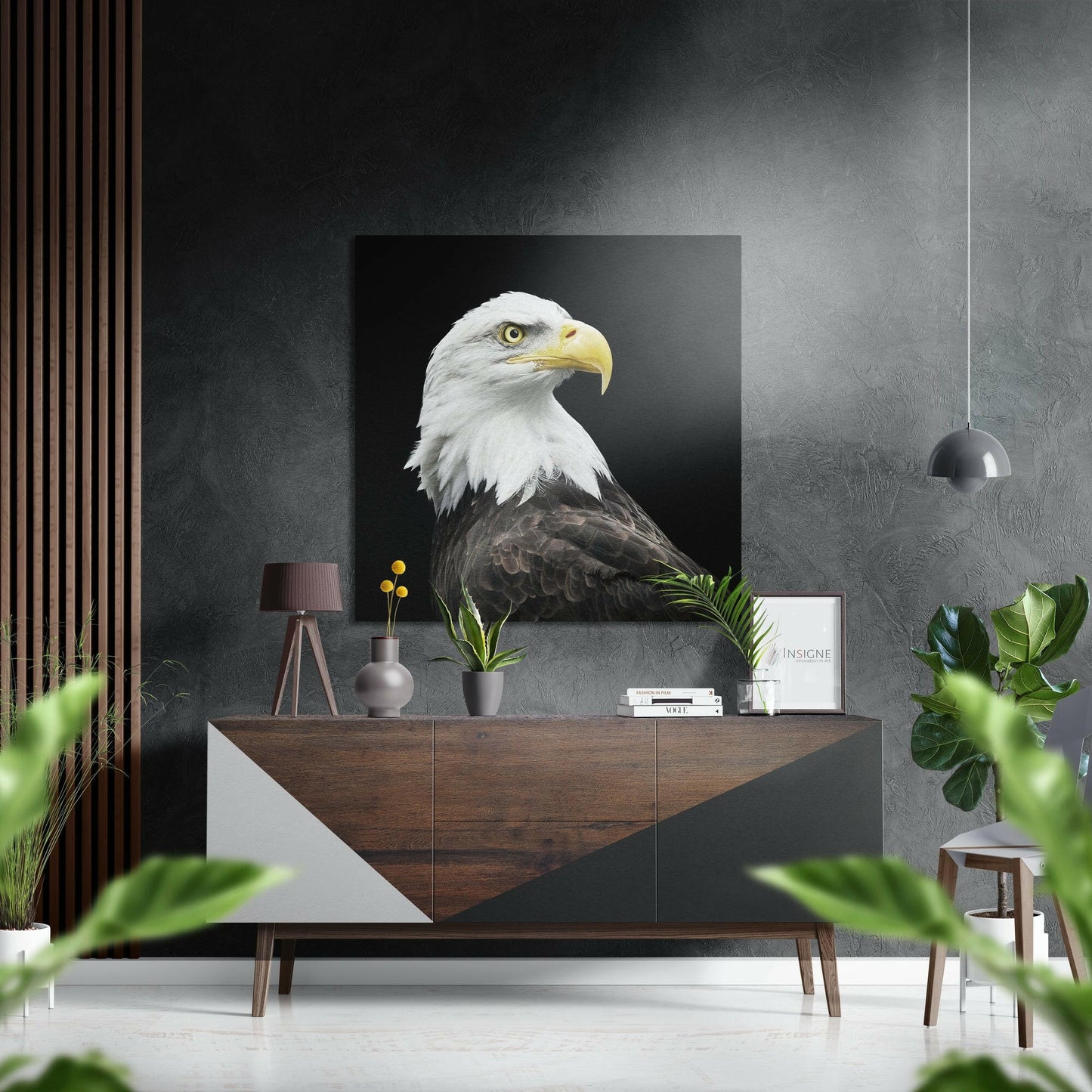 Bald Eagle Profile On Black Brushed Aluminum Dibond Wall Art