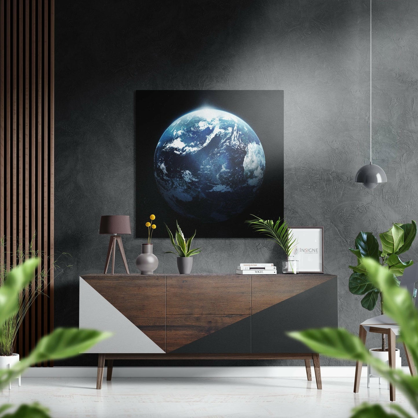 Blue Earth Globe in Deep Space Brushed Aluminium Dibond Wall Art