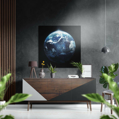 Blue Earth Globe in Deep Space Brushed Aluminium Dibond Wall Art