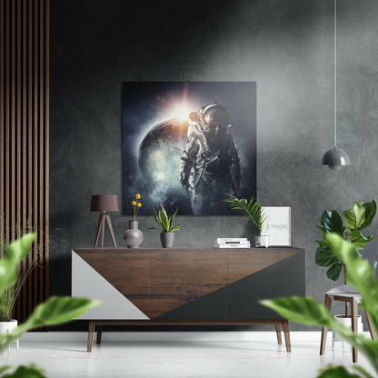 Astronaut Facing Eclipsed Planet Brushed Aluminium Dibond Wall Art