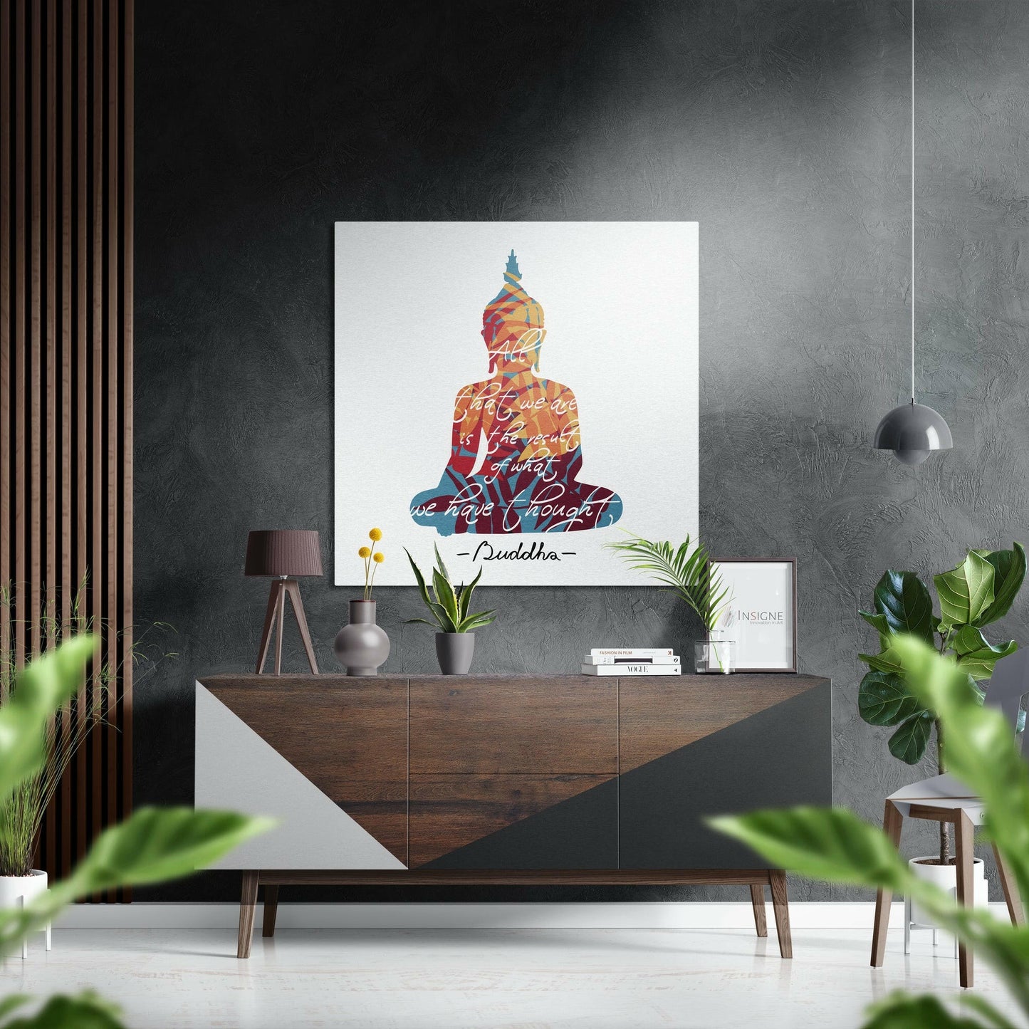 Buddha Silhouette Quote on White Brushed Aluminium Dibond Wall Art