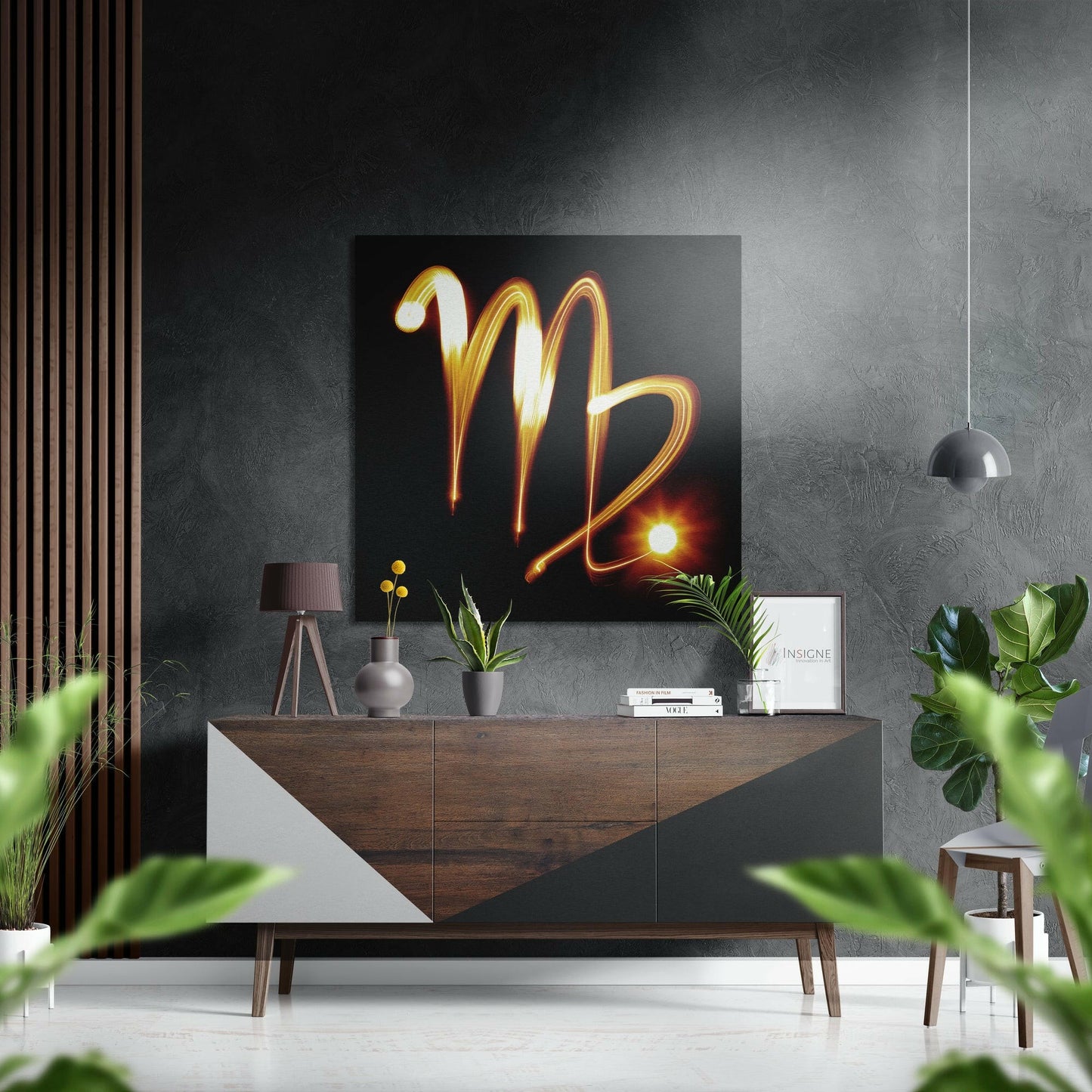 Golden Light Trail Virgo Glyph Brushed Aluminium Dibond Wall Art
