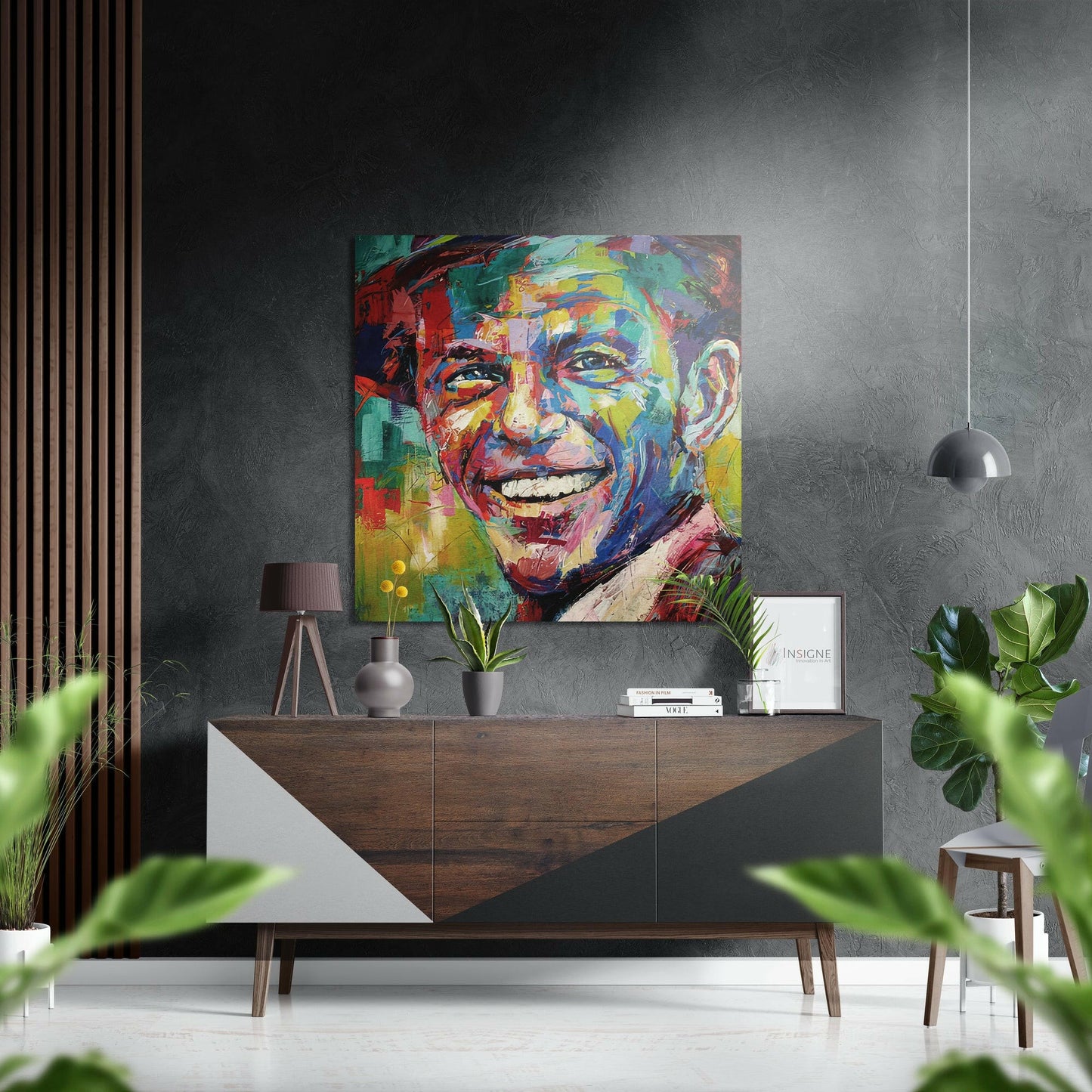 Palette Knife Smiling Singer Portrait Brushed Aluminium Dibond Wall Art