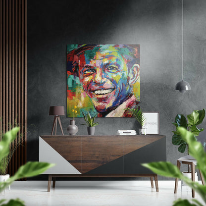 Palette Knife Smiling Singer Portrait Brushed Aluminium Dibond Wall Art