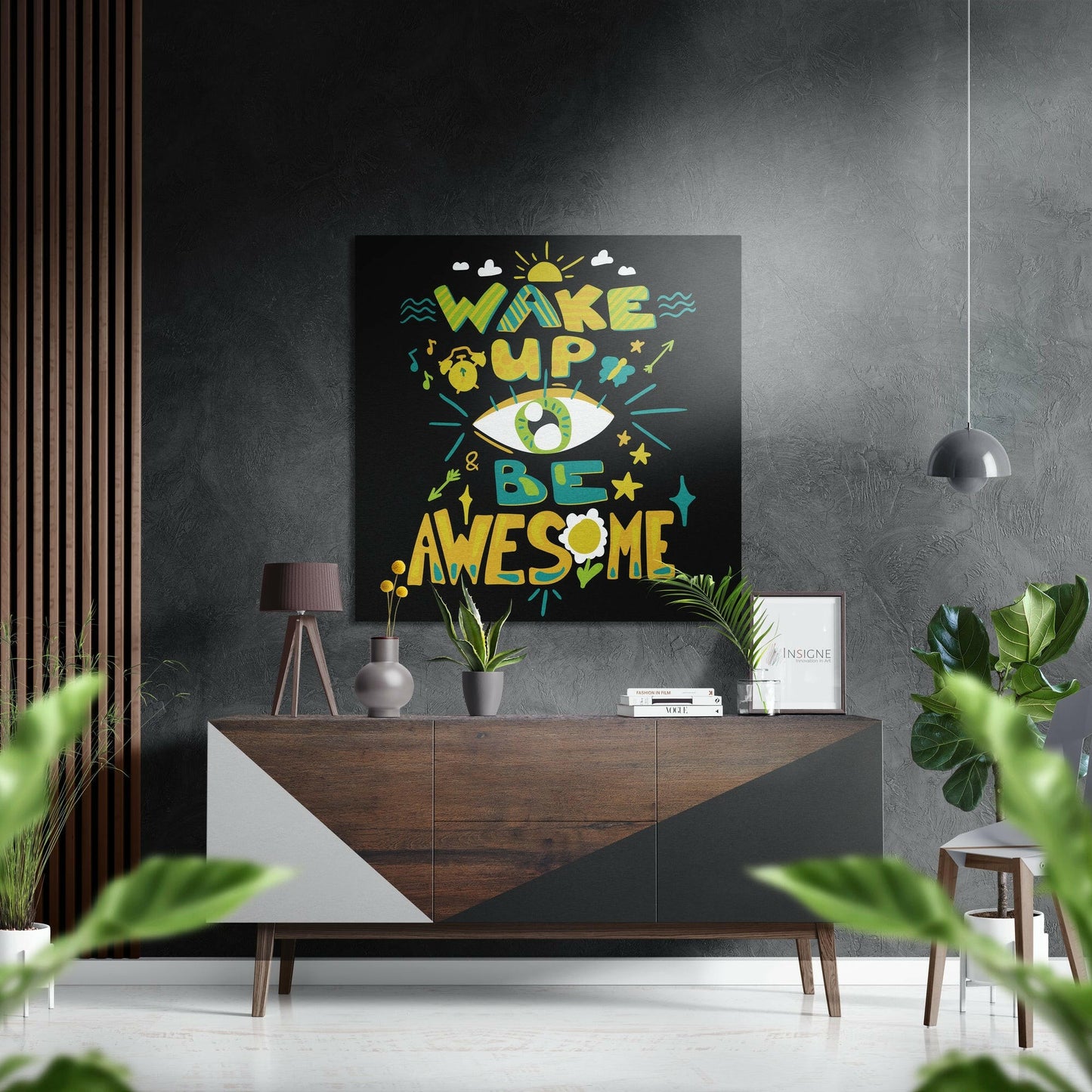 Teal Eye Wake Up Be Awesome Quote Brushed Aluminium Dibond Wall Art