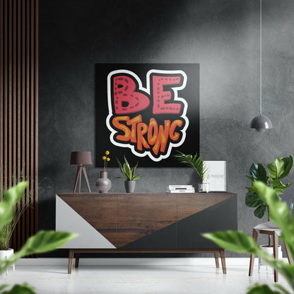 Red Orange Graffiti Be Strong Quote Brushed Aluminium Dibond Wall Art