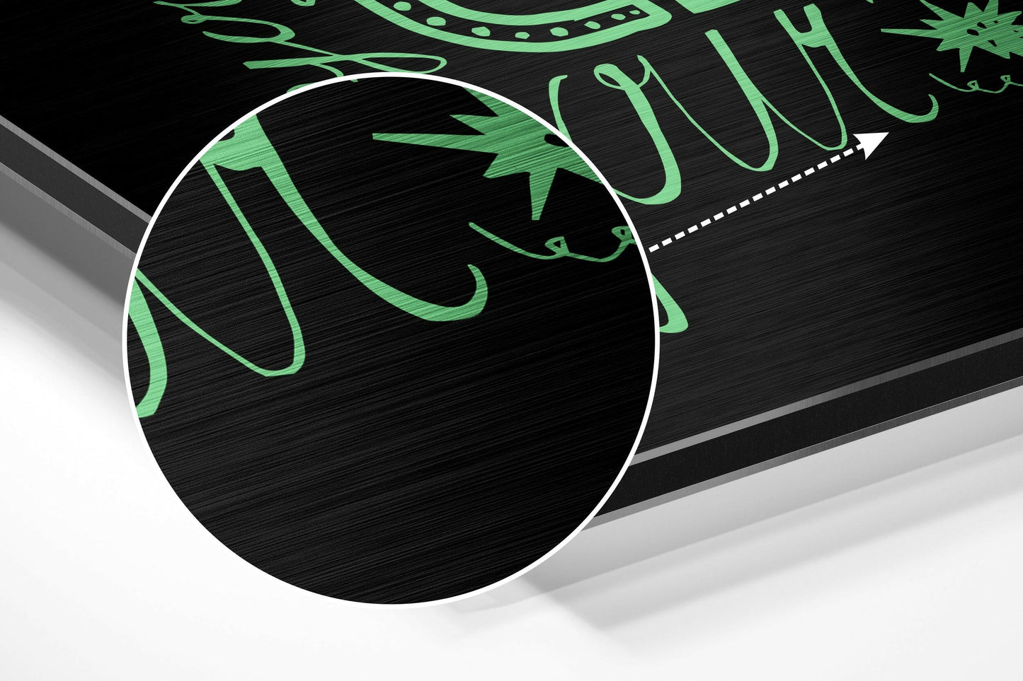 Green Hand Lettered Change Quote on Black Brushed Aluminium Dibond Wall Art