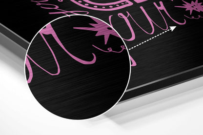 Pink Hand Lettered Change Quote on Black Brushed Aluminium Dibond Wall Art