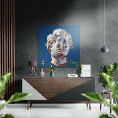 Blue Fragmented Statue Face Brushed Aluminium Dibond Wall Art
