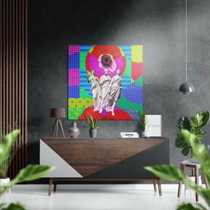 Neon Pop Three Statues Brushed Aluminium Dibond Wall Art