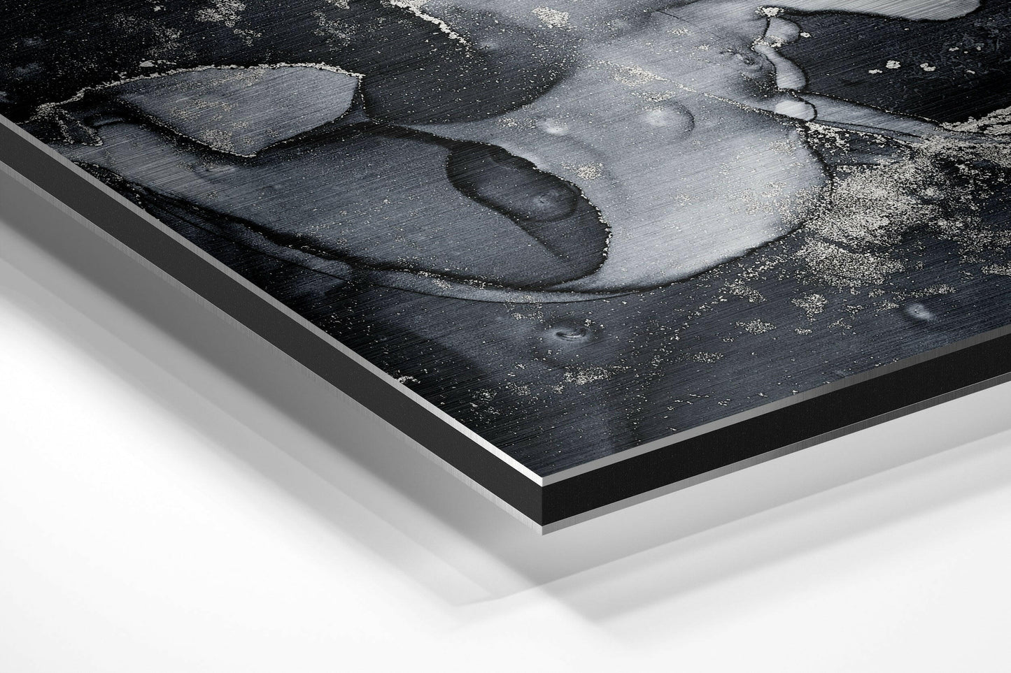 Black Silver Ink Marble Brushed Aluminium Dibond Wall Art