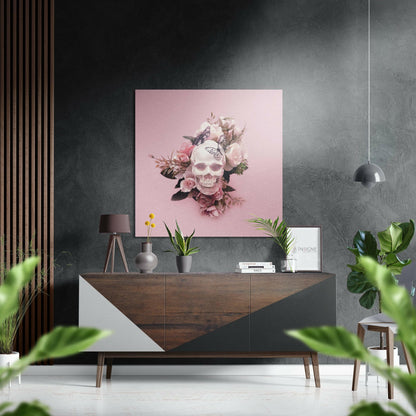 Blush Pink Floral Butterfly Skull Brushed Aluminium Dibond Wall Art