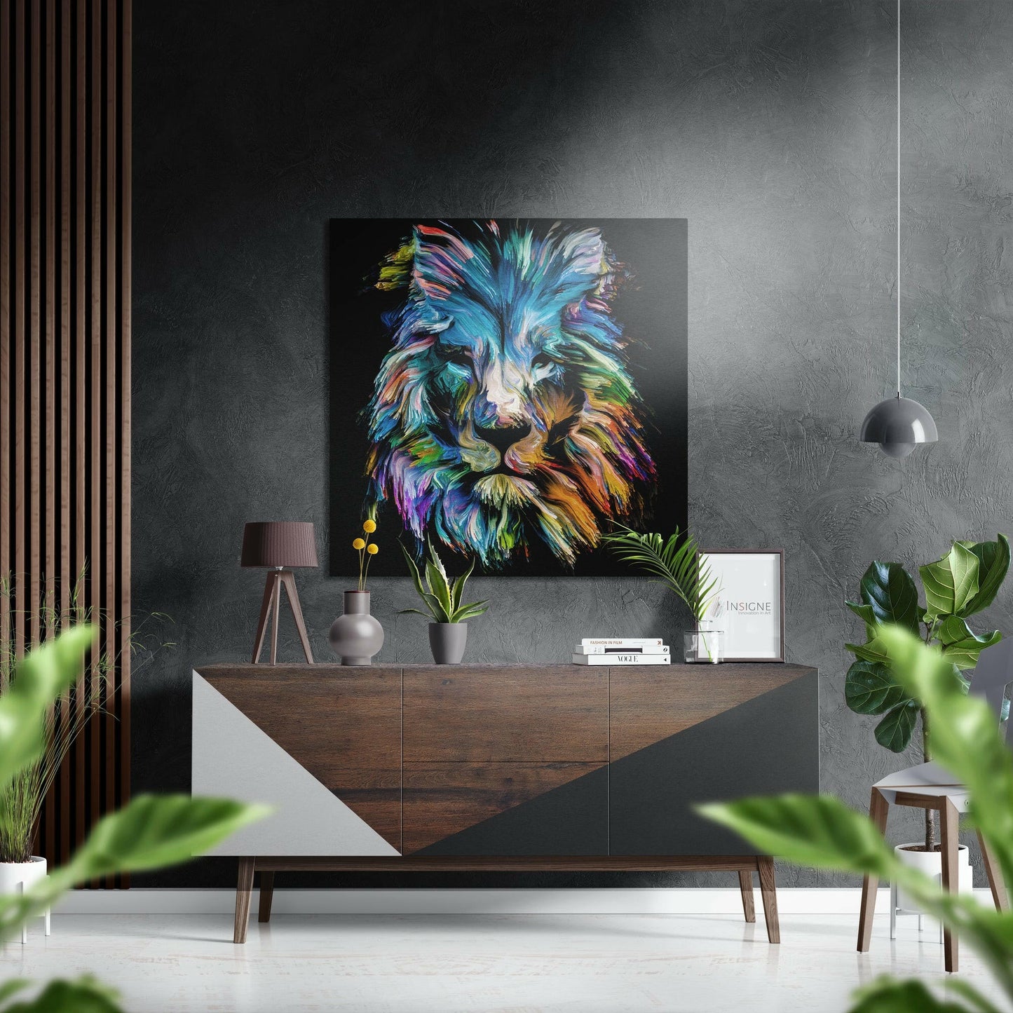 Rainbow Brushstroke Lion Head Brushed Aluminium Dibond Wall Art