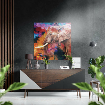Colorful Splash Elephant Brushed Aluminium Dibond Wall Art