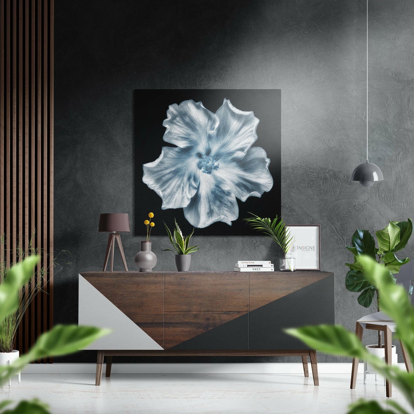 Blue White Hibiscus Brushed Aluminium Dibond Wall Art