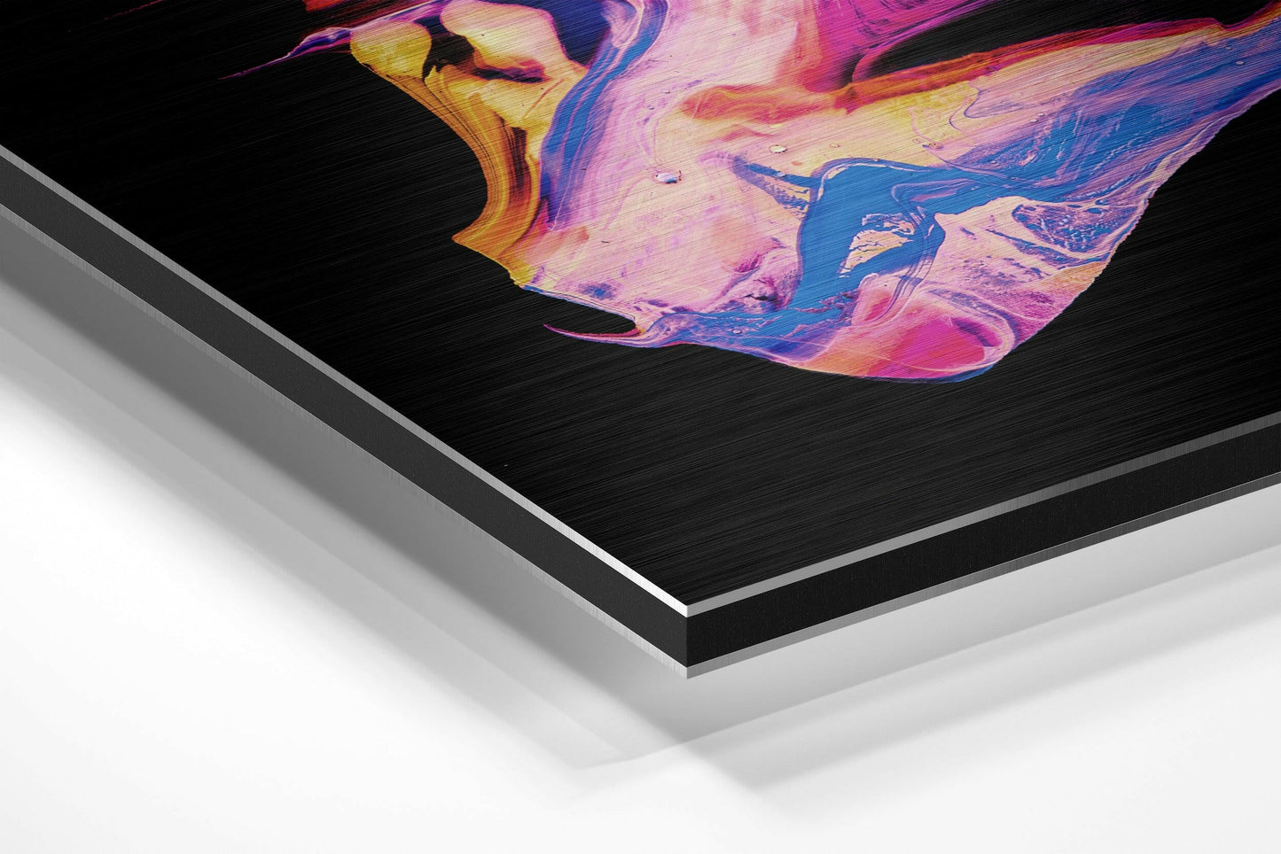 Neon Pink Blue Paint Swirl Abstract Brushed Aluminium Dibond Wall Art