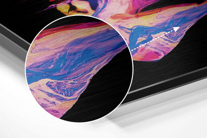Neon Pink Blue Paint Swirl Abstract Brushed Aluminium Dibond Wall Art