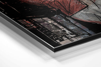 Crimson Sketch Street Trumpeter Brushed Aluminium Dibond Wall Art