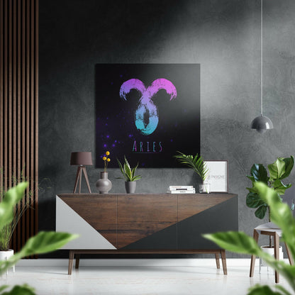Violet Cyan Gradient Aries Star Sign Brushed Aluminium Dibond Wall Art