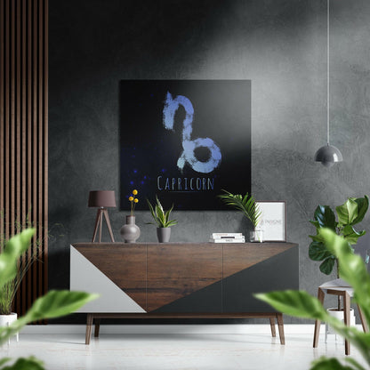 Blue Brushstroke Capricorn Star Sign Brushed Aluminium Dibond Wall Art