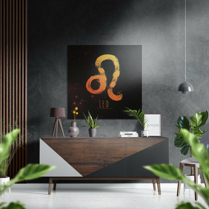 Golden Orange Chalk Leo Star Sign Brushed Aluminium Dibond Wall Art