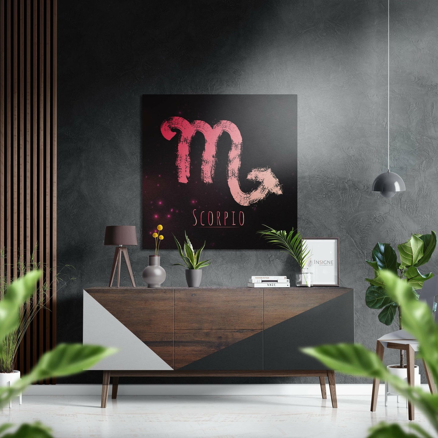 Coral Red Chalk Scorpio Star Sign Brushed Aluminium Dibond Wall Art
