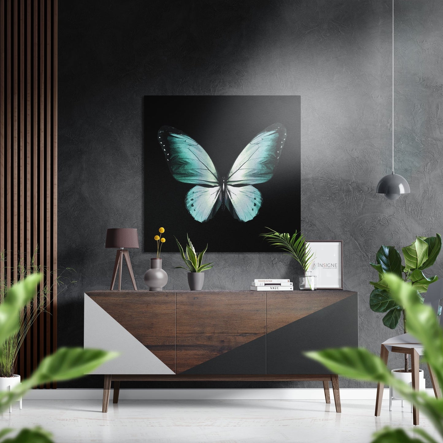 Teal Mint Butterfly Brushed Aluminium Dibond Wall Art