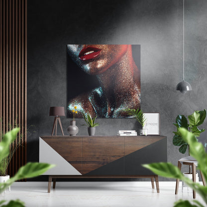 Red Lips Copper Glitter Skin Brushed Aluminium Dibond Wall Art