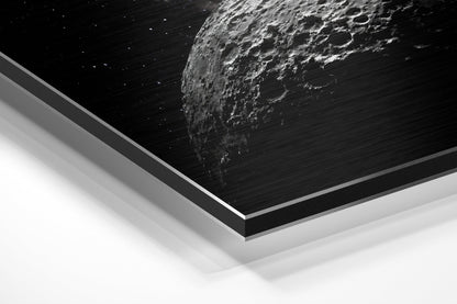 Starlit Crescent Moon Crater Close Up Brushed Aluminium Dibond Wall Art