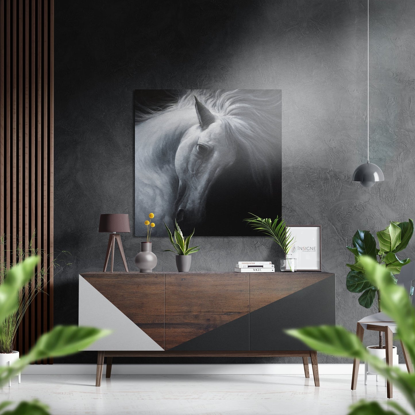 White Horse Flowing Mane Profile Brushed Aluminium Dibond Wall Art