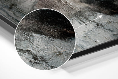Close-up detail of brushed aluminium Dibond wall art showing textured metallic surface with directional grain patterns and subtle reflective qualities.