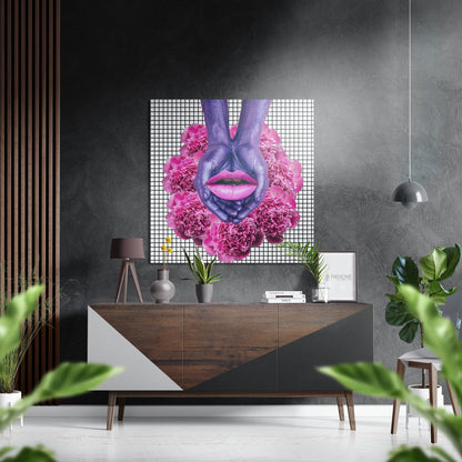 Pink Carnation Hands And Lips Brushed Aluminium Dibond Wall Art