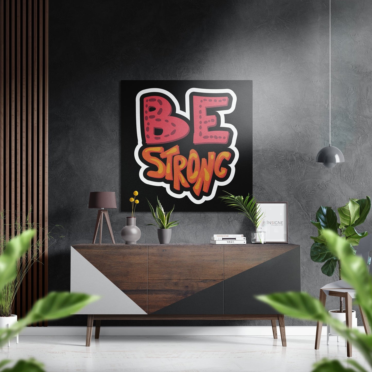 Bold Comic Bubble Be Strong Lettering Brushed Aluminium Dibond Wall Art