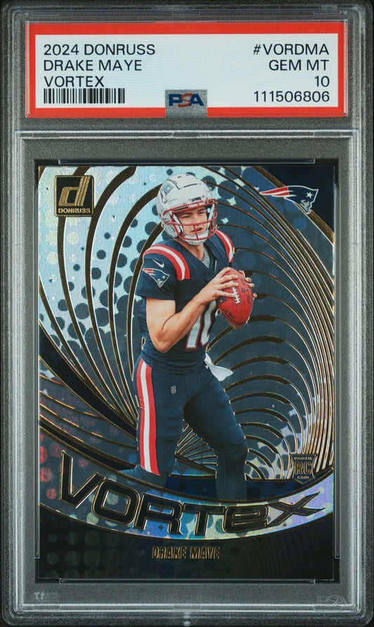 Graded 2024 Panini Donruss Drake Maye #VORDMA Vortex Rookie RC Football Card PSA 10 Gem Mint