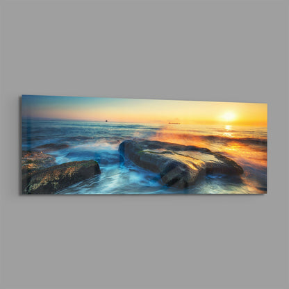 Mossy Rocks Sunrise Sea Glass Wall Art