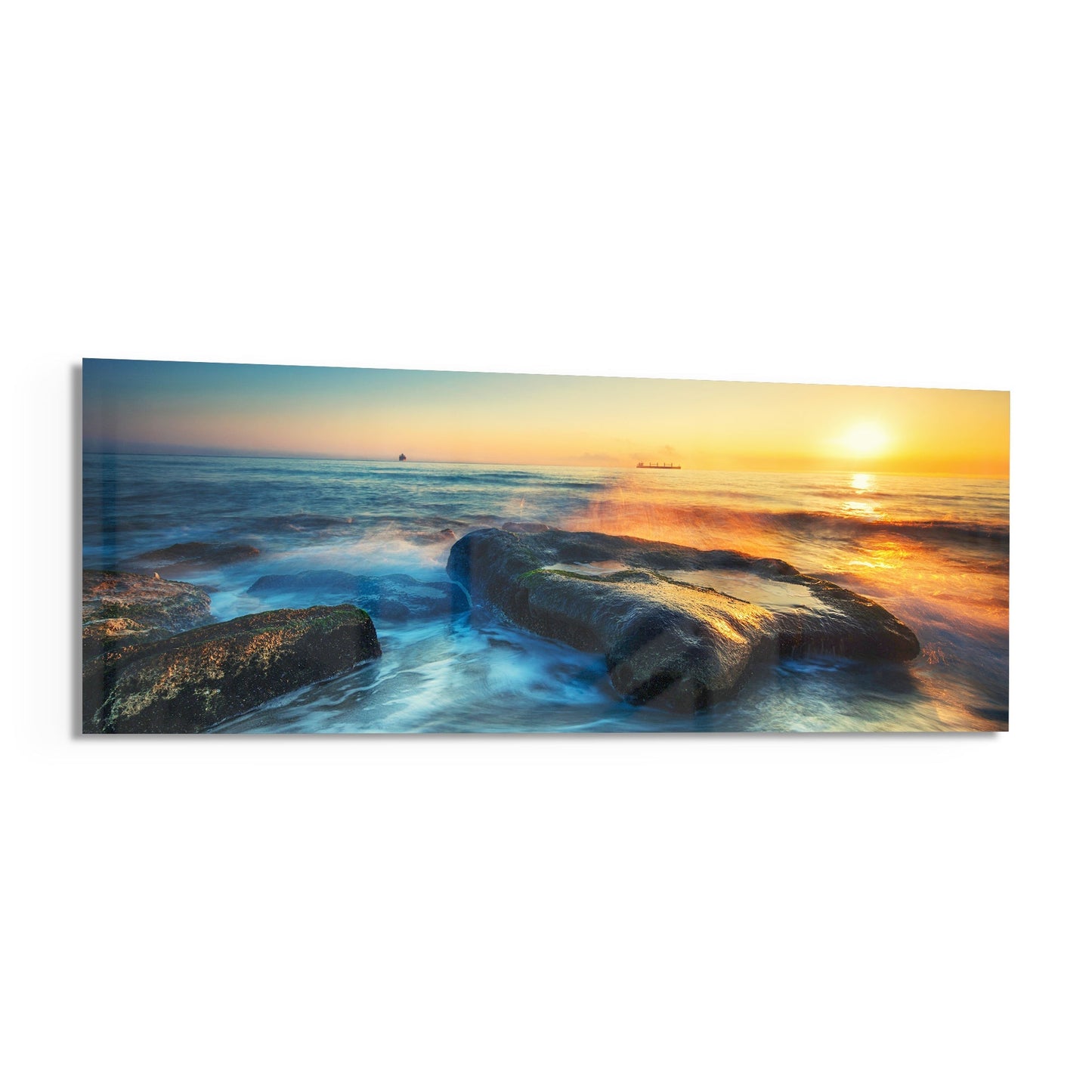 Mossy Rocks Sunrise Sea Glass Wall Art