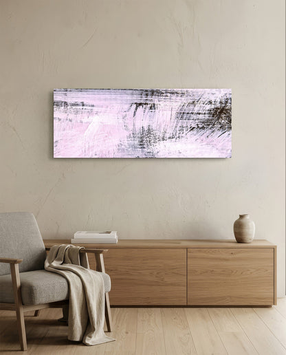 Blush Pink And Charcoal Brushstroke Glass Wall Art