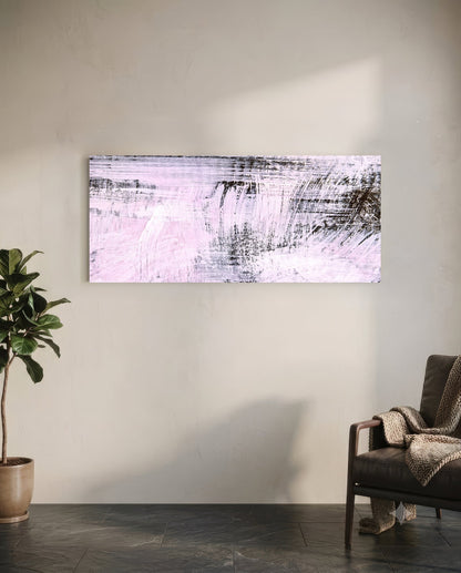 Blush Pink And Charcoal Brushstroke Glass Wall Art