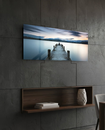 Blue Hour Lake Jetty Glass Wall Art