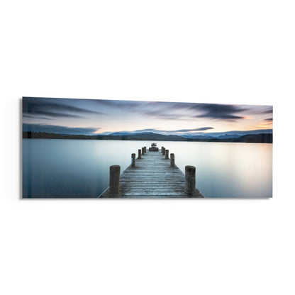 Blue Hour Lake Jetty Glass Wall Art