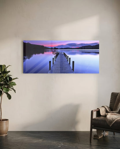 Purple Twilight Wooden Jetty Glass Wall Art