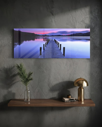 Purple Twilight Wooden Jetty Glass Wall Art