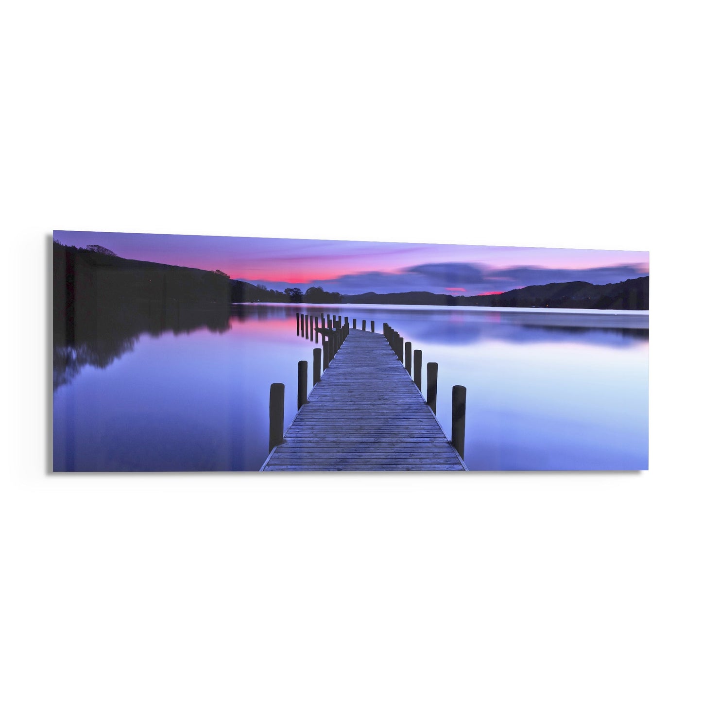 Purple Twilight Wooden Jetty Glass Wall Art
