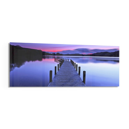 Purple Twilight Wooden Jetty Glass Wall Art