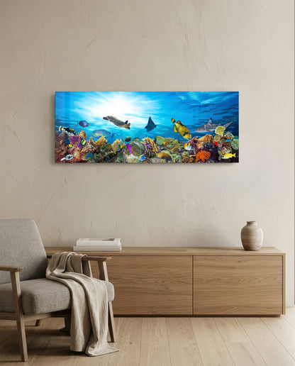 Coral Reef Turtle Underwater Sea Glass Wall Art